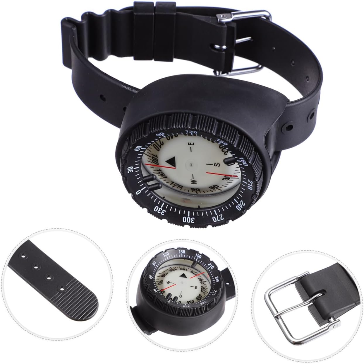 HEMOTON Underwater Luminous Watch Compass with Balance Needle, Waterproof Black Mini Wrist Compass for Camping Hiking and Diving Sports