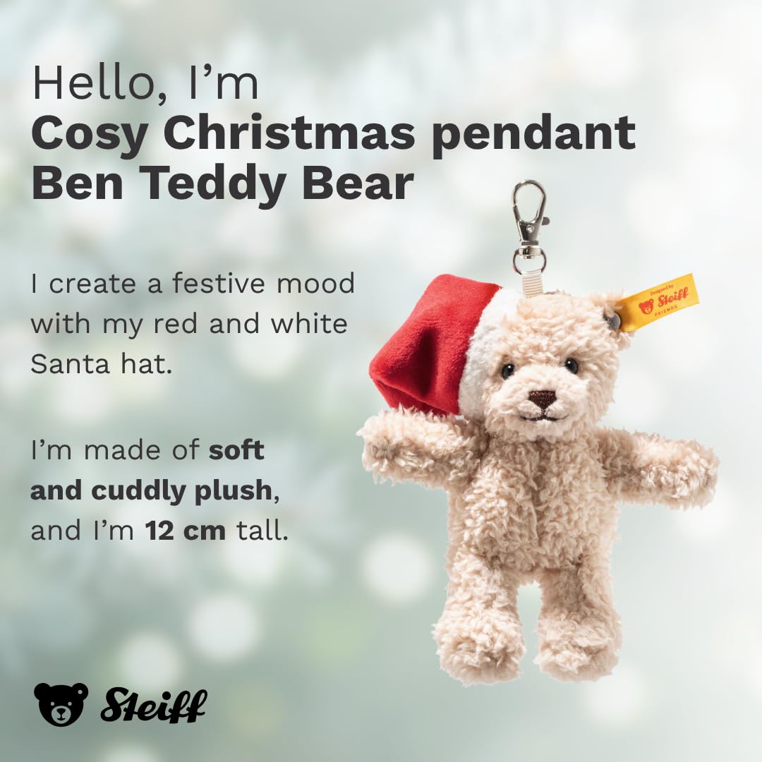 Steiff Cuddly Toy Cosy Christmas Pendant Ben Teddy Bear, Cute Stuffed Toy, Children, Boys & Girls, Friends, 12 cm, Beige, 112607 - Image 2