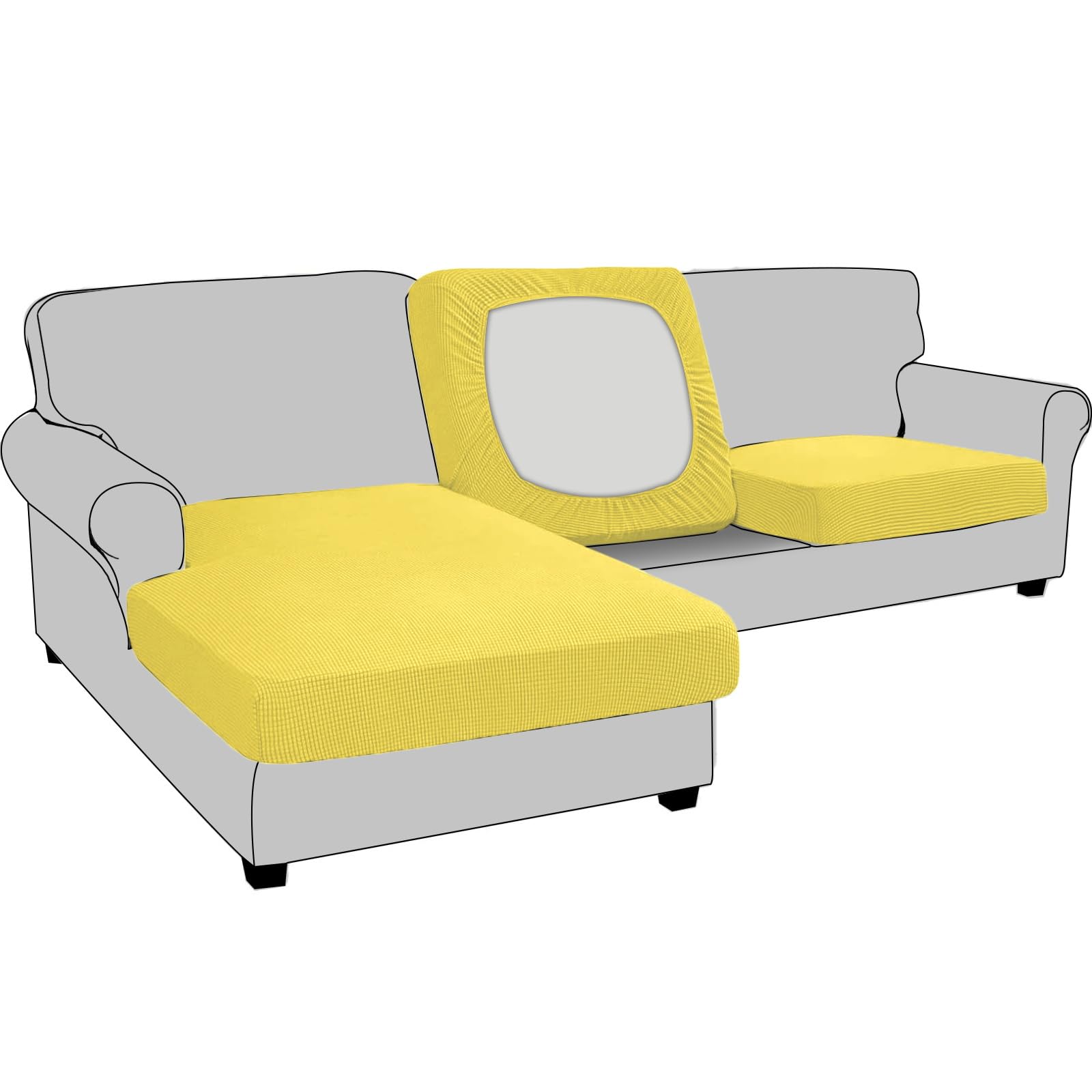 BXFUL Stretch Sofa Seat Cushion Cover Replacement, Fitted Sofa Couch Cushion Covers Furniture Protector, Checks Jacquard Spandex Fabric (Large 3-Seater,Lemon Yellow) โ image 1