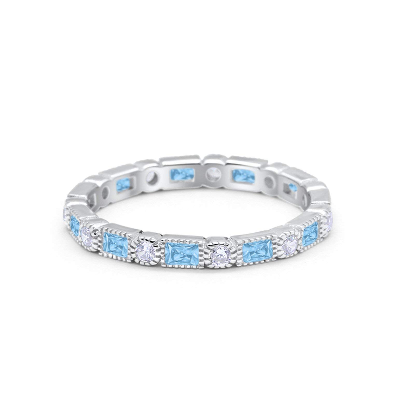 Blue Apple Co.3mm Art Deco Full Eternity Wedding Band Baguette Round Cubic Zirconia 925 Sterling Silver Choose Color