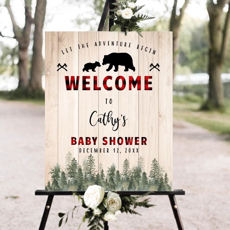 Lumberjack Baby Shower Welcome Sign, Woodland Bear Welcome Sign, Lumberjack Baby Shower Sìgn, Welcome Baby Shower Personalized, Welcome Baby Shower Sign, Welcome Sign For Baby Shower