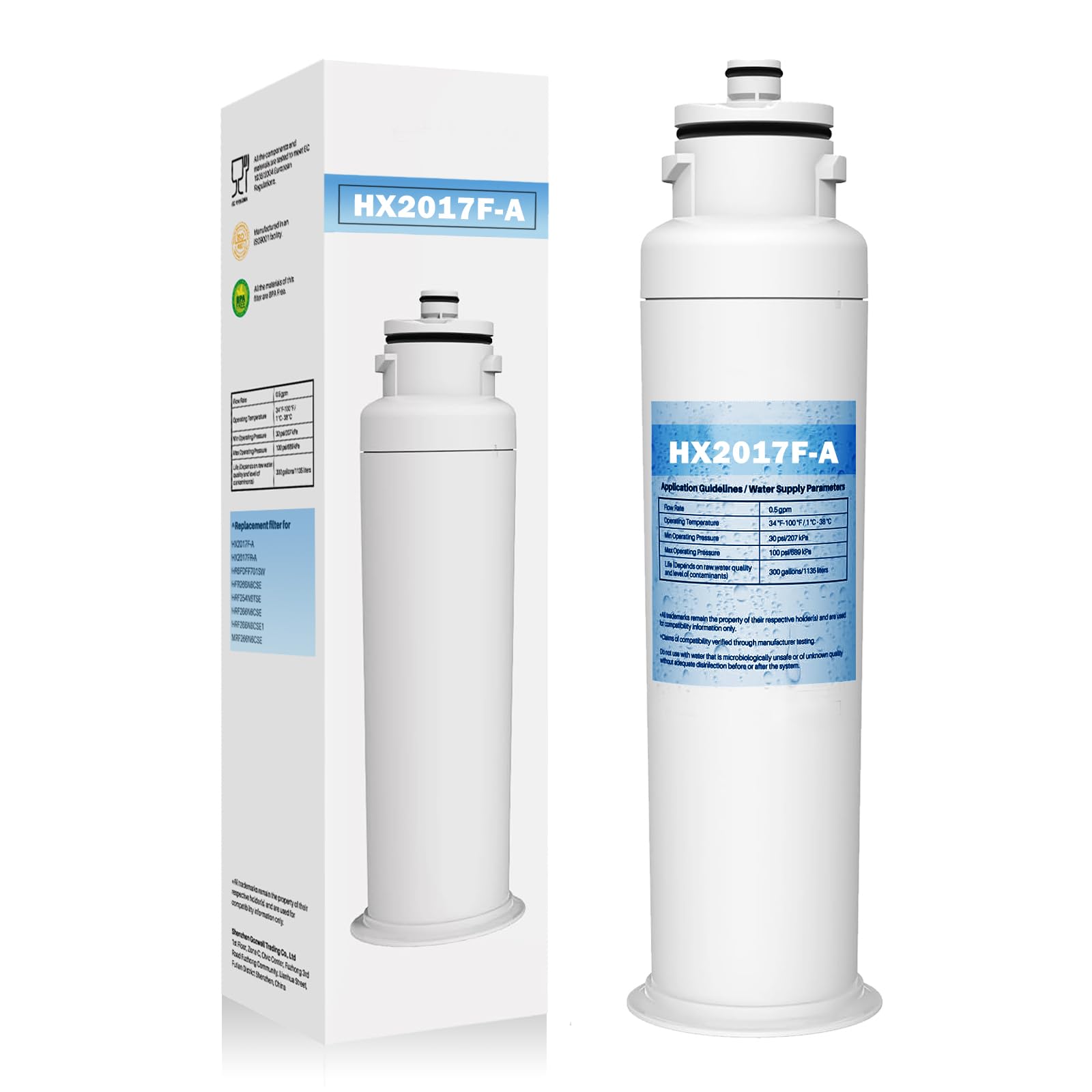 HX2017FR-A/HX2017F-A Water Filter, Compatible with Hisense HRF266N6CSE1, HRF266N6CSE, HRF209N6CSE, HRF254N6TSE Filter Replacement