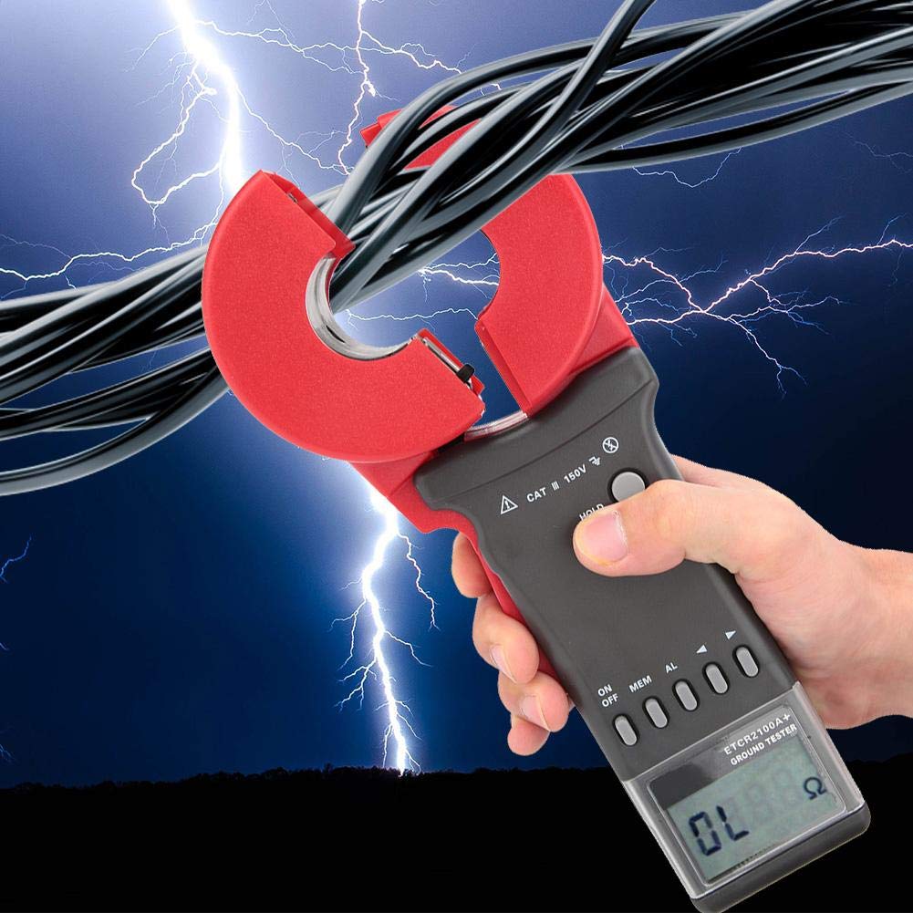 Oumefar Digitale Klemme am Erdungswiderstandstester Handheld LCD Display Messgerät Elektrischer Durchgangsmesser mit Datenspeicher Aluminiumbox (runder Mund)