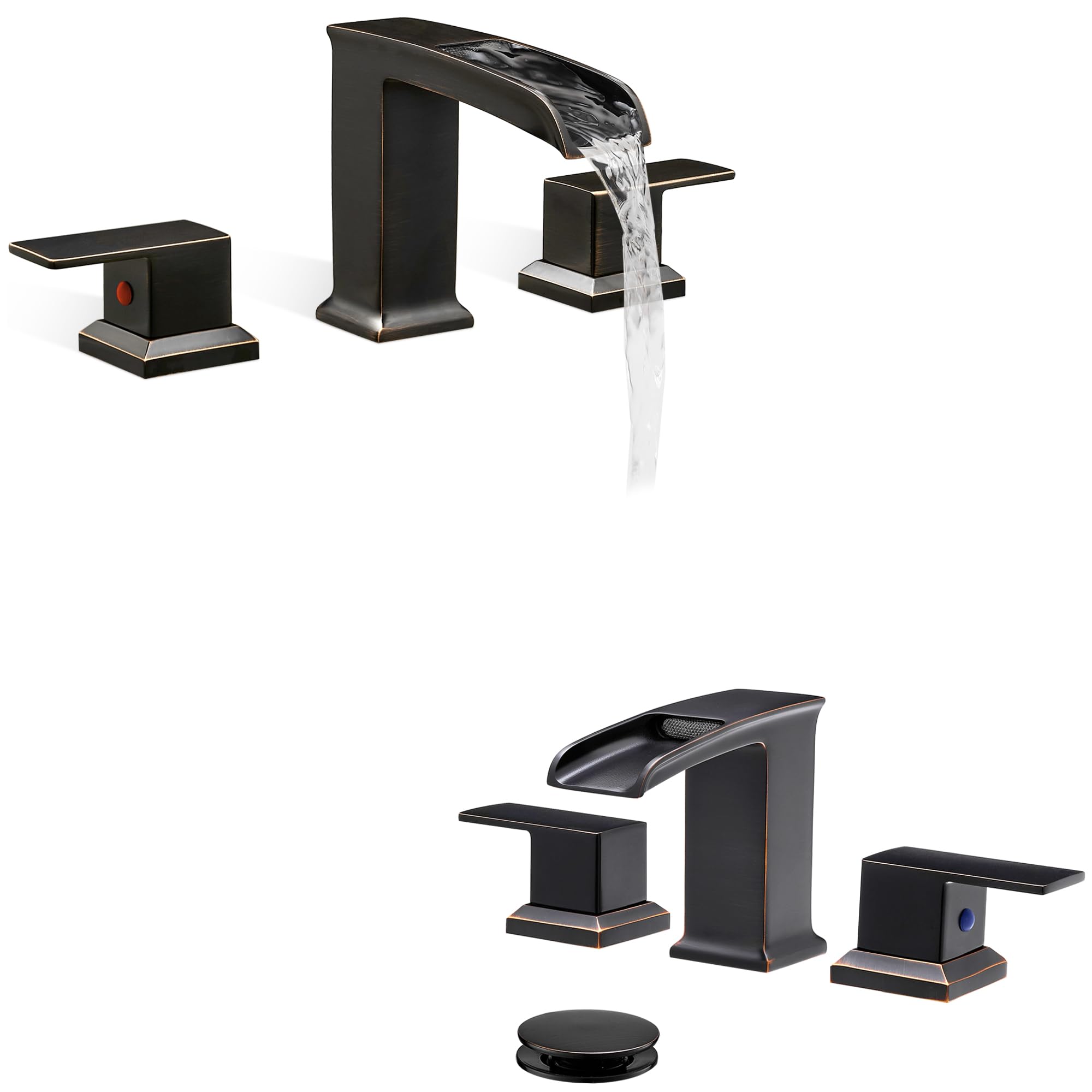Hcfyauis Bronze Waterfall Tub Faucet Set 3 Hole, Brass Oil Rubbed Bathtub Faucet Set 2 Handle, Brass Waterfall Faucet, 4-16 Inch Oil Rubbed Bathroom Faucet 2 Handles Widespread Bathroom Fauc