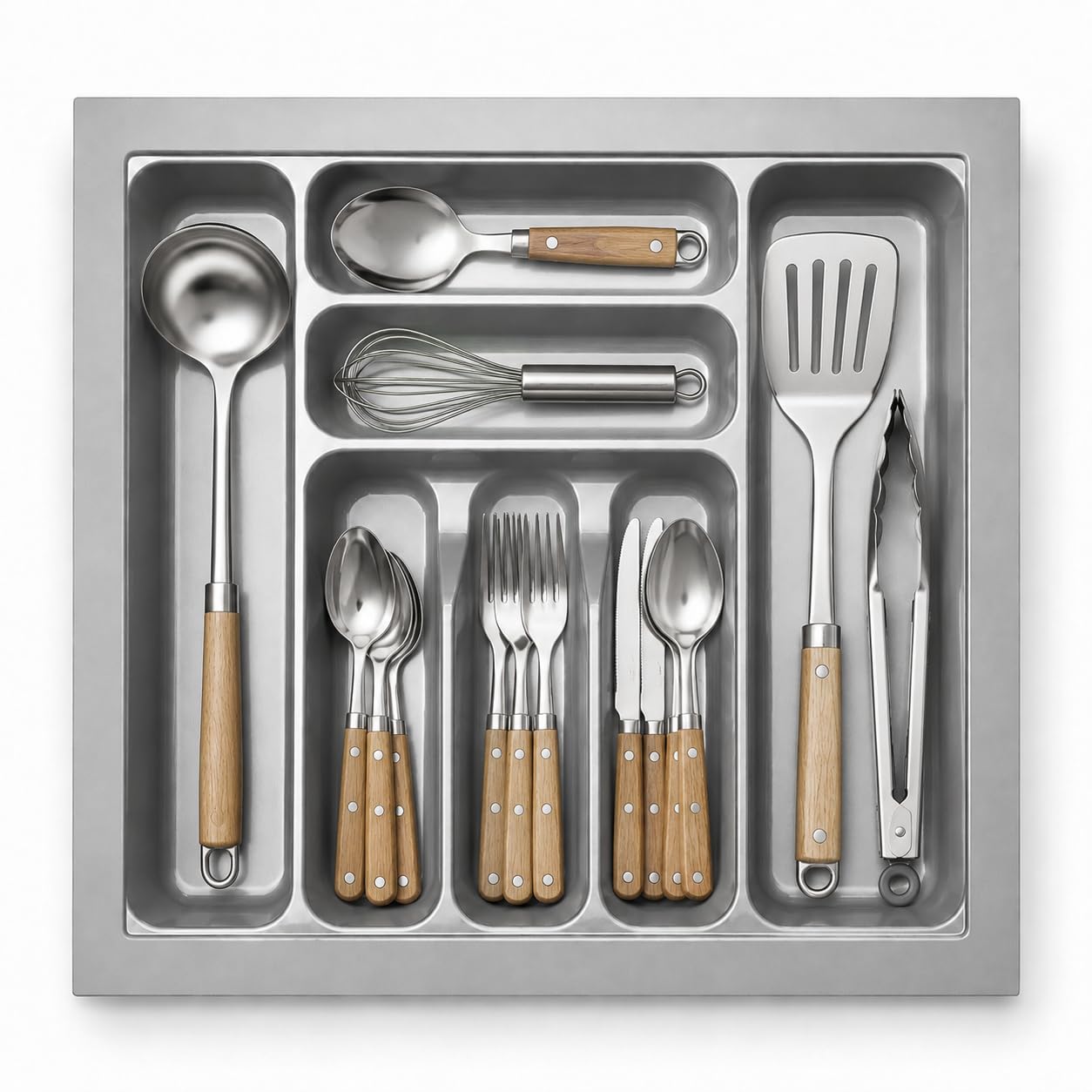 SmartSlide Cutlery Tray for Kitchen Drawer (21 x 21 Inch / 530 x 525 mm, Grey) | Drawer Organizer for Modular Kitchen Multi-Compartment Utensil Holder