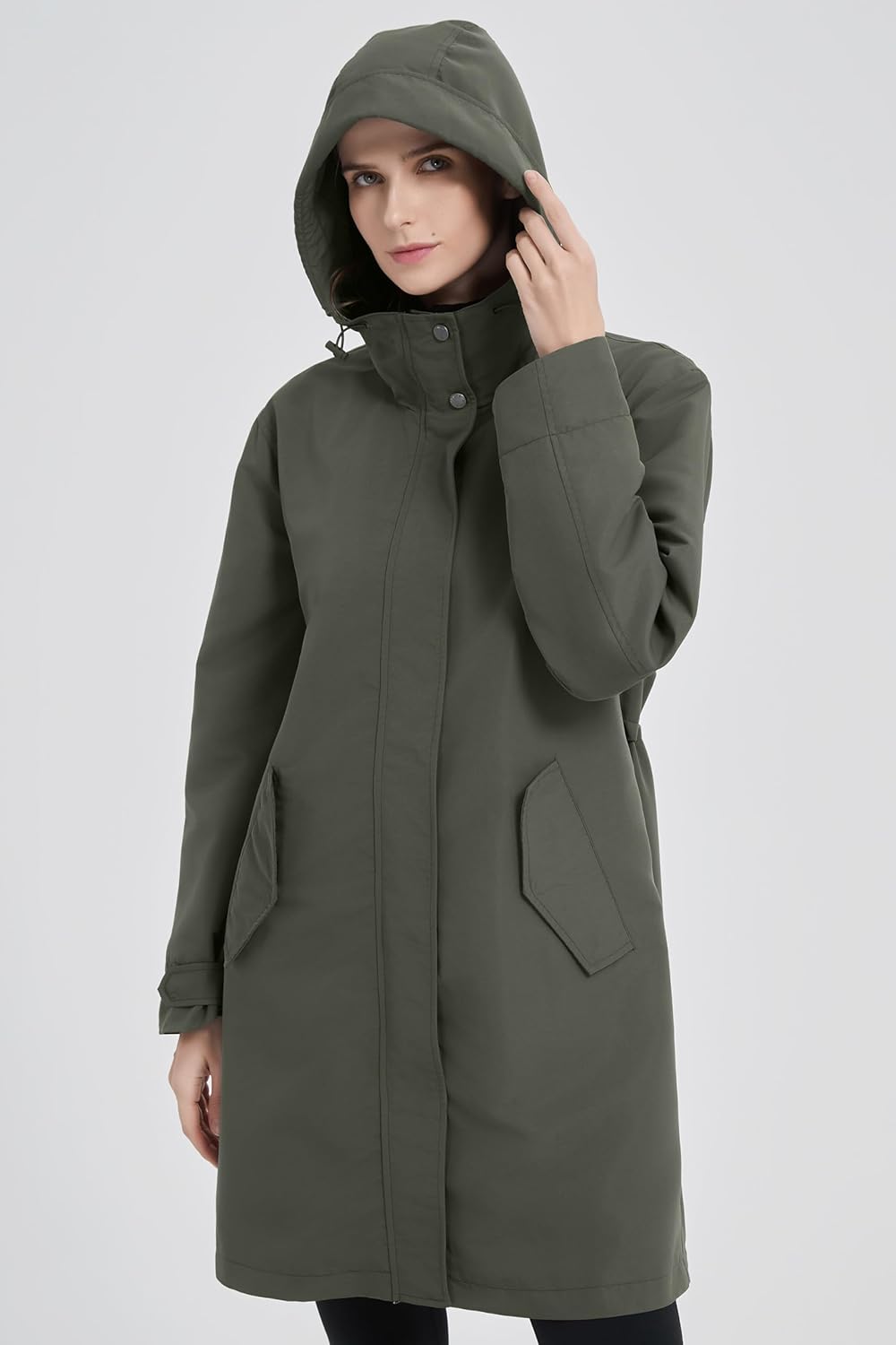 Orolay Women's Lightweight Rain Jacket Hooded Long Raincoats Softshell Travel Water-repellent Outdoor Windbreaker
