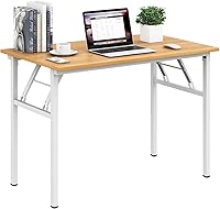 Vista 1 de Need Folding Desk for Home Office 39-3/8 inch Length Modern Folding Table Computer Desk No Install Needed Teak Color Desktop White Frame AC5BW(100 *