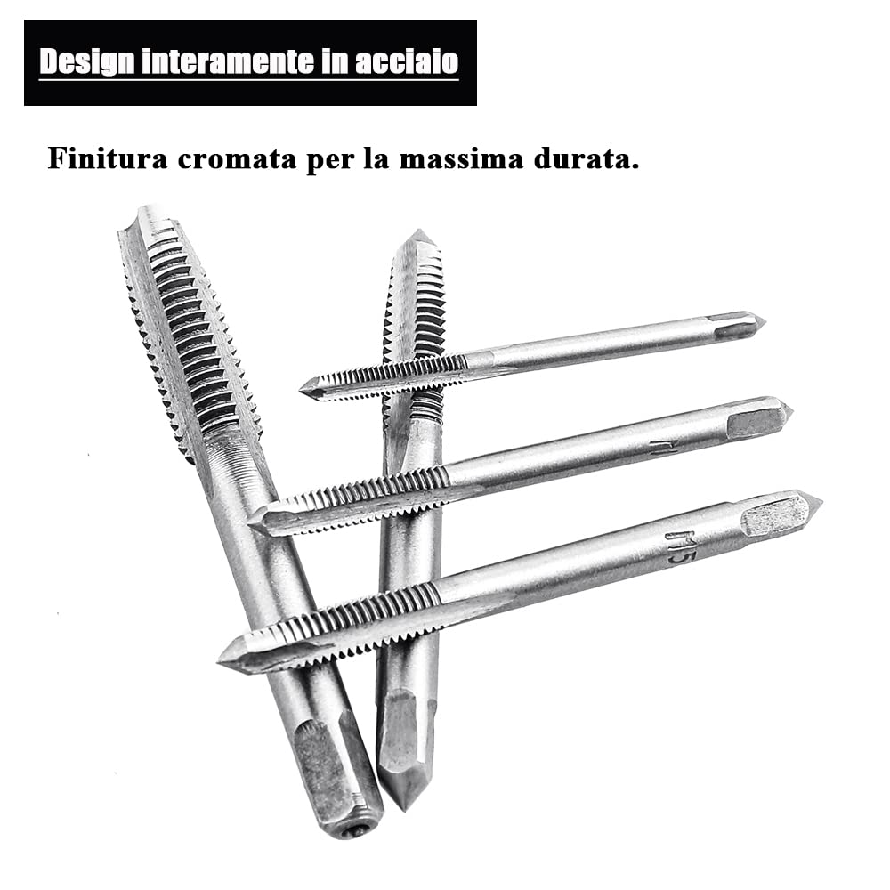 Giramaschi Regolabile a Cricchetto con Impugnatura a T, Set di 5 Filettatura Metrica per Filettare M3/4/5/6/8 HSS Maschi