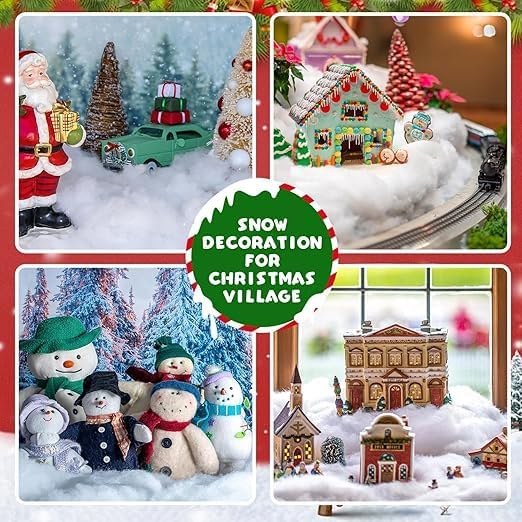 Christmas Fake Snow Decorations - Cotton-Like Fluffy Indoor Snow - Artificial Snow for Cape Village or Nativity, for Christmas Decorations Under The Christmas Tree (18oz / 500g)