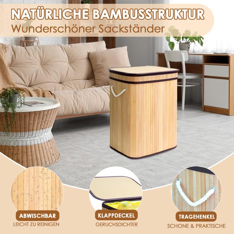 COTTARA Support Pour Sac Poubelle Jaune Beau En Bambou Avec