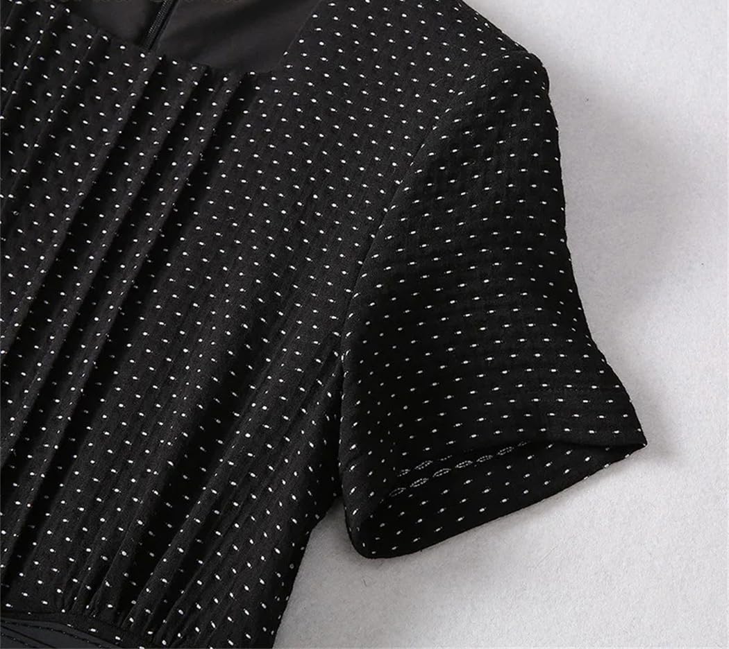 Vestido de fiesta largo ajustado de algodón con cuello cuadrado y manga corta con cordones para mujer