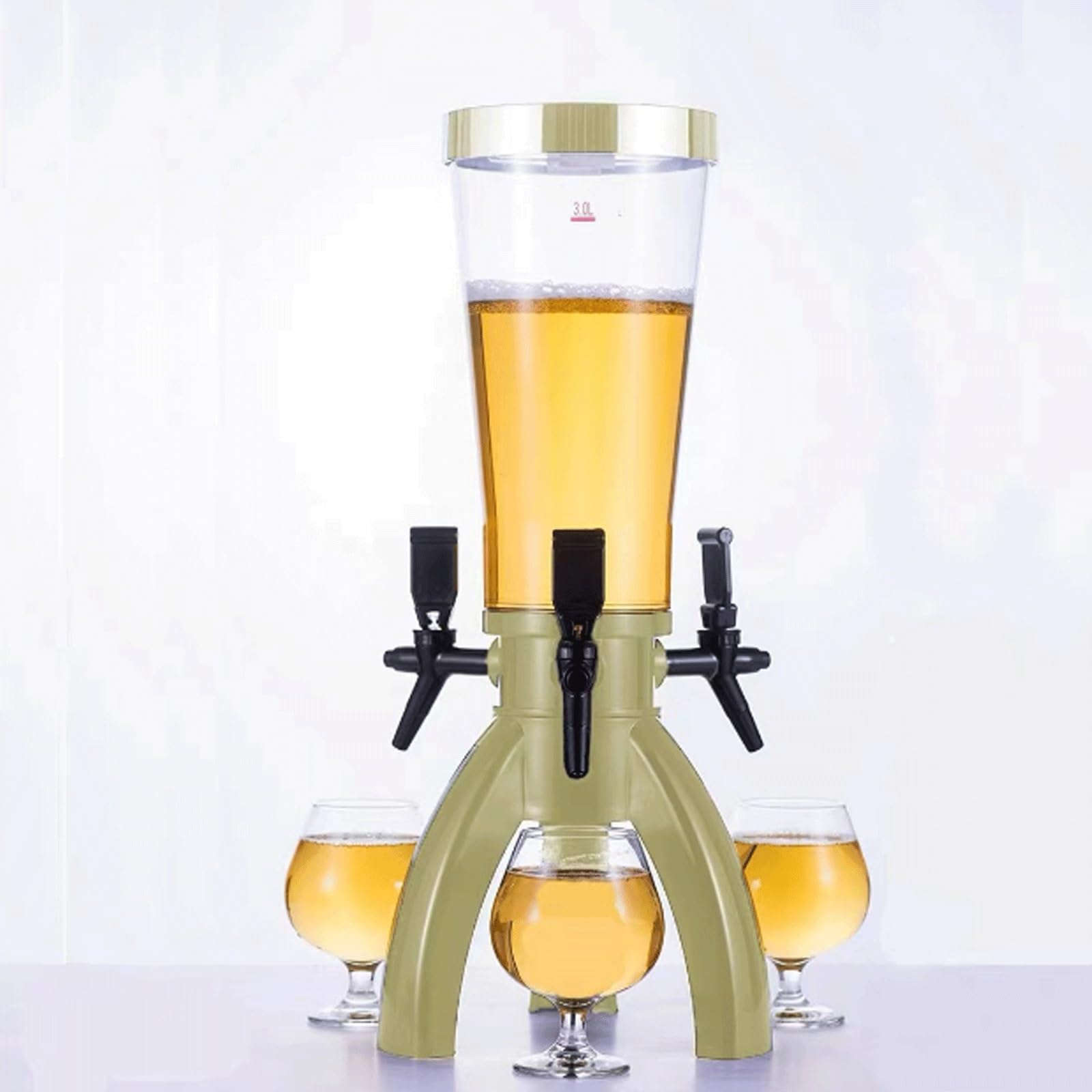 BTZHY Drink Dispenser, Beer Tower,Drinks Dispenser,3L Beer Tower Dispenser Clear Drink Dispenser,Plastic Beverage Dispenser(Gold)