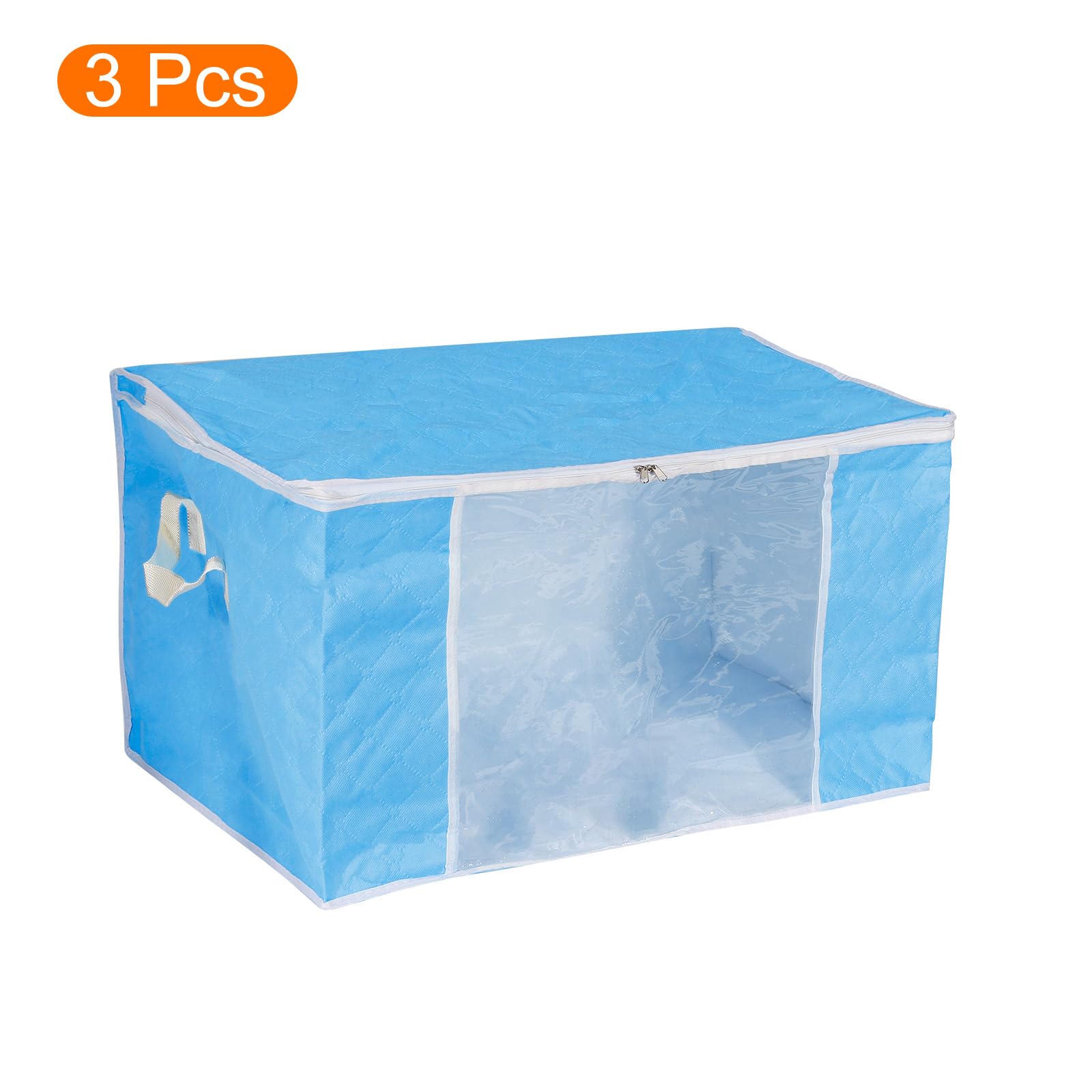QUARKZMAN Vestiti Conservazione Borsa 3pz Pieghevole Conservazione Cestini per Vestiti Piumini Conservazione Borse con Rinforzato Maniglia Robusto Cerniera Armadio Organizzatore -Cielo Blu
