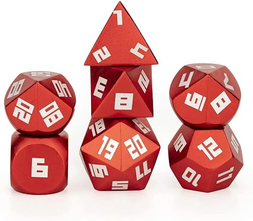 Miniatura 2 de HYMGHO Dados de aluminio de precisión 7 poliédricos de color rubí anodizado con dígitos grabados con láser para juegos de mesa TRPG Juego de dados D