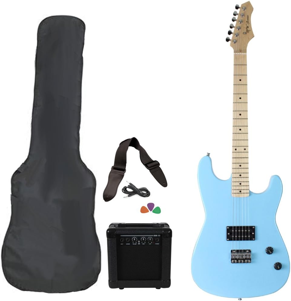 Jameson Full Size Powder Blue Electric Guitar Package With Amp Case and Starter Accessories Pack