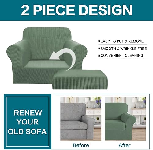 Vista 310 de Turquoize - Funda elástica para sofá de 2 piezas y 3 cojines, funda protectora lavable con elástico en la parte inferior, tela jacquard gruesa