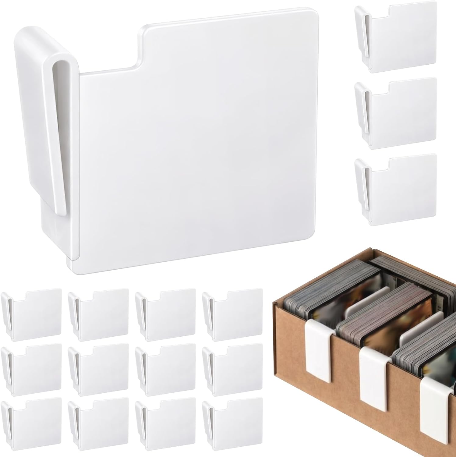 Chunful 20 Pcs White Card Box Dividers, ABS Trading Card Dividers Clip Storage Separator clips the cardboard side wall for Sports Baseball Cards Organizer (Max Opening Width:4mm Fits Sigle Wall)