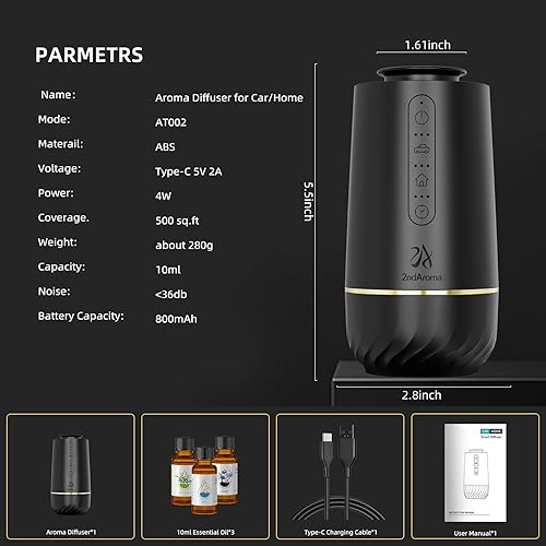 Miniatura 7 de Difusor de aceite sin agua, difusores portátiles de coche para aceites esenciales, difusores inalámbricos con 3 niveles de niebla y temporizador,
