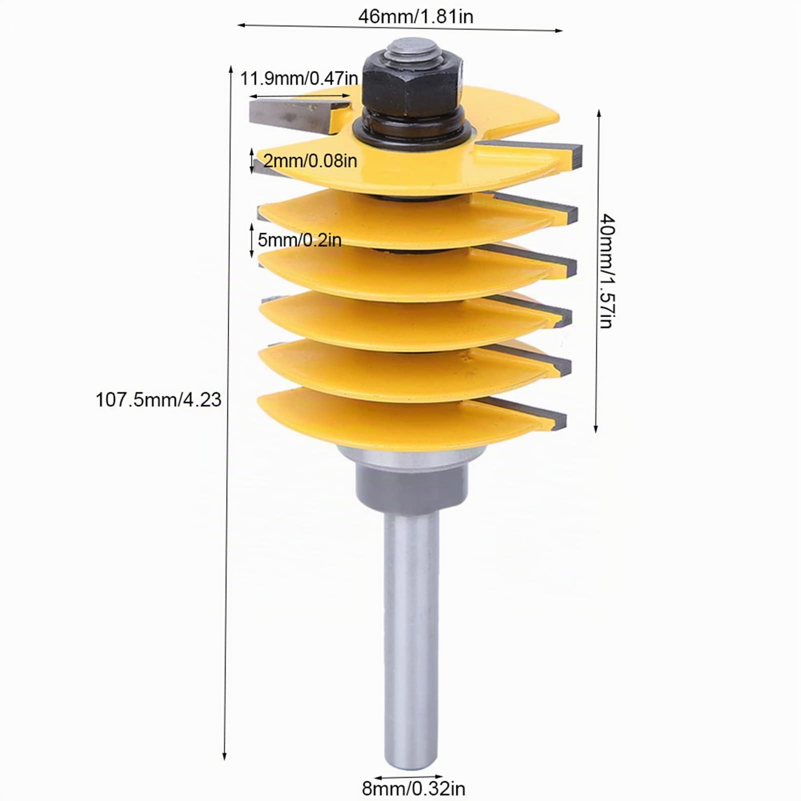 Punta per Fresa 8mm per Giunti a Tenone in Acciaio al Carbonio, 107,5mm con Rivestimento Resistente al Calore per Lavorazione Legno