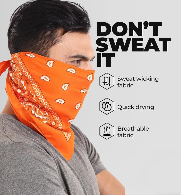 DIKHAWA Unisex Cotton Bandana/Head Wrap/Wristband/Face Cover/Handkerchief For Men And Women (ORANGE,PINK_50CM X 50CM_Pack of 2) 1
