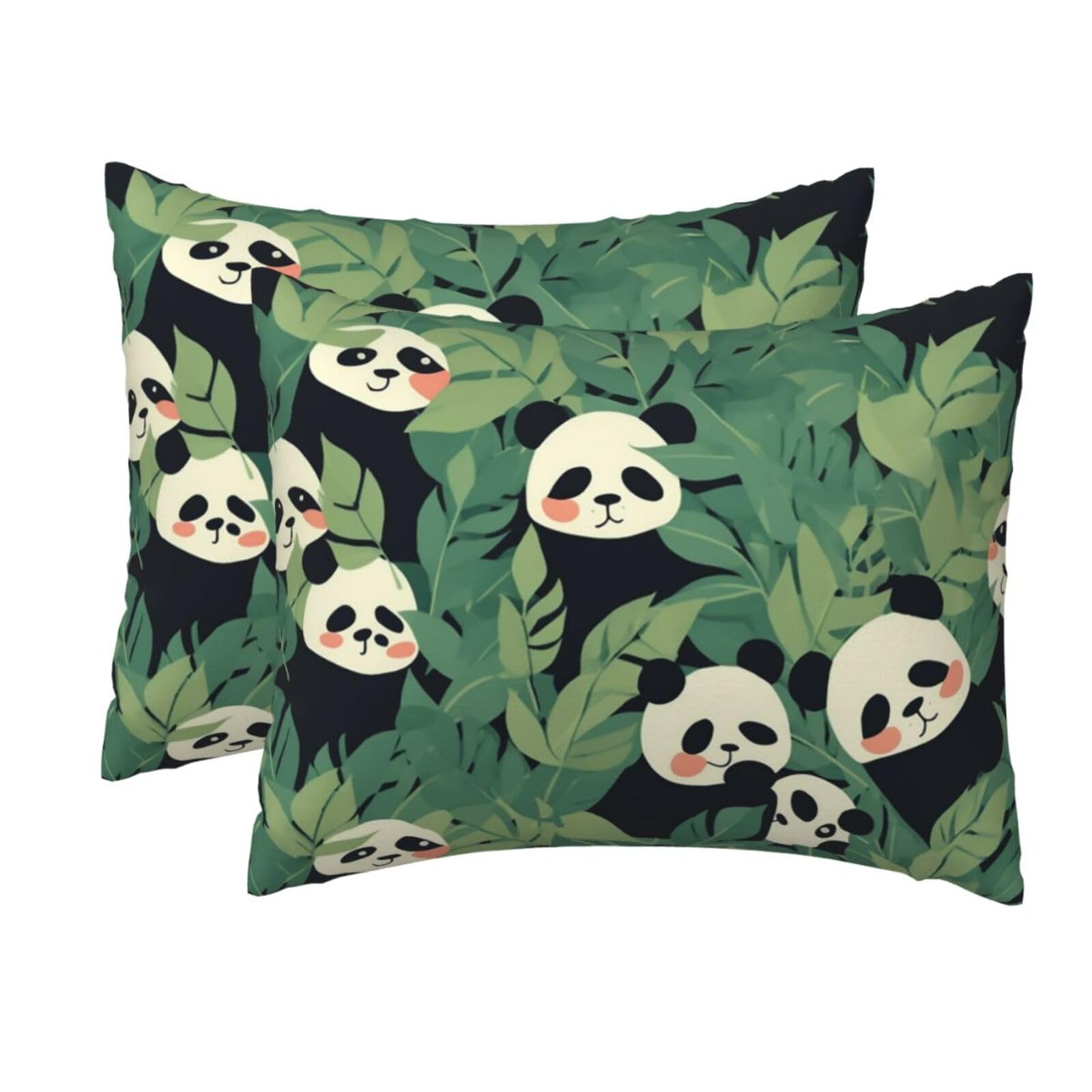 2 Pack Standard Size Pillow Cases for Hair and Skin Soft Breathable Pillow Case Covers with Hidden Zipper Leaves Panda Pillowcase 20x26 Inches Pillow Cover for Sleeping Gift