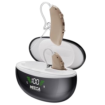 Rechargeable Hearing Aids for Seniors - BTE Digital Hearing Amplifier with Noise Cancelling for Moderate to Severe Hearing Loss, RIC 16 Channel Noise Cancelling Hearing Aid, Magnetic Charging Case
