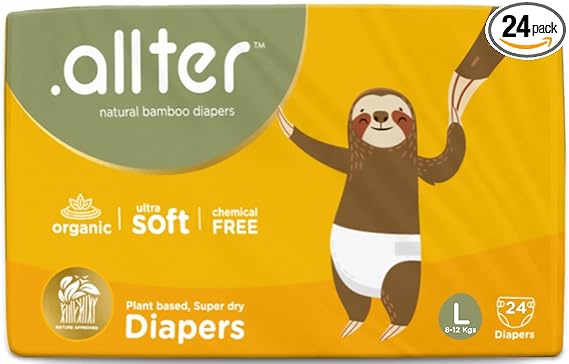 Allter Organic Bamboo Diapers, Large Size,L 24 Count- Super Dry, Quick Absorb and eco Friendly