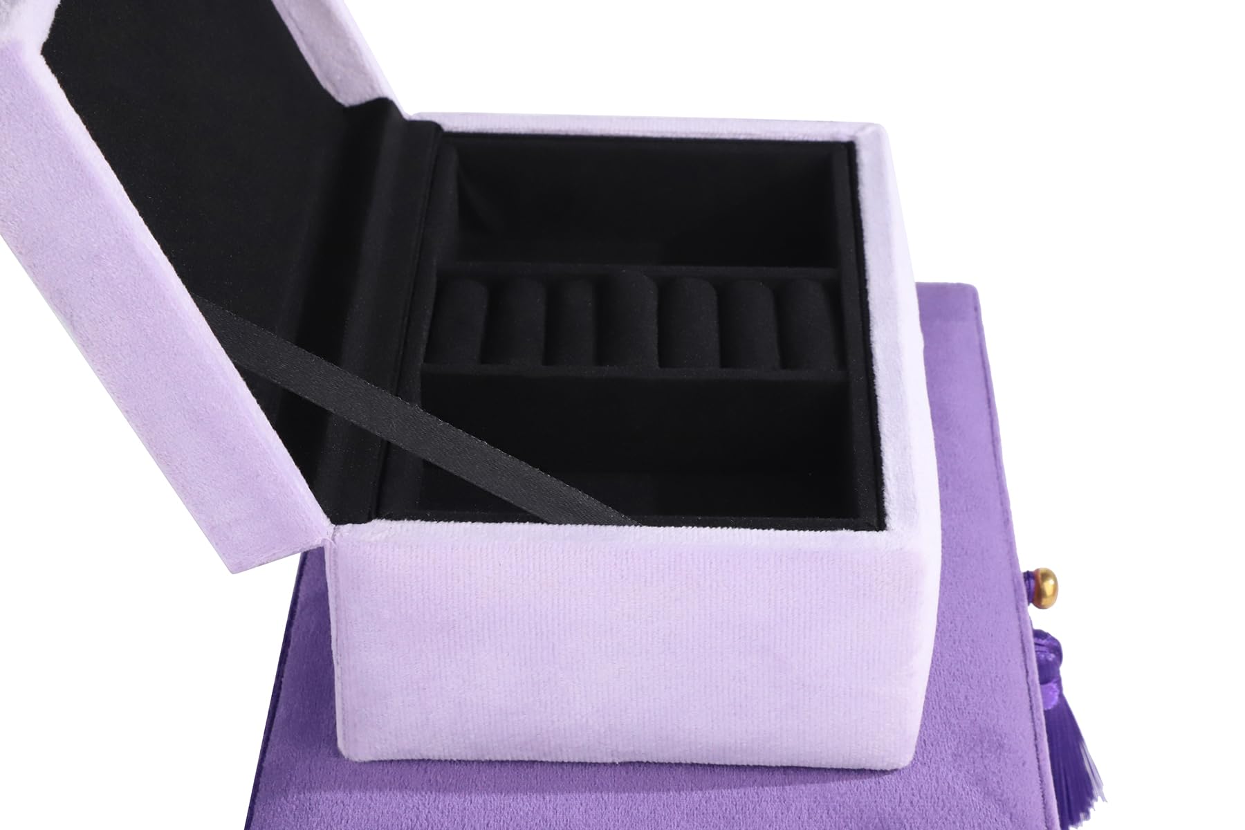 HofferRuffer Samt-Schmuckkästchen, dekorative Boxen, Aufbewahrungsboxen, Zubehör-Organizer-Boxen mit elegantem Griff-Dekor, klassisches Samt-Set, 2 Stück (lila)