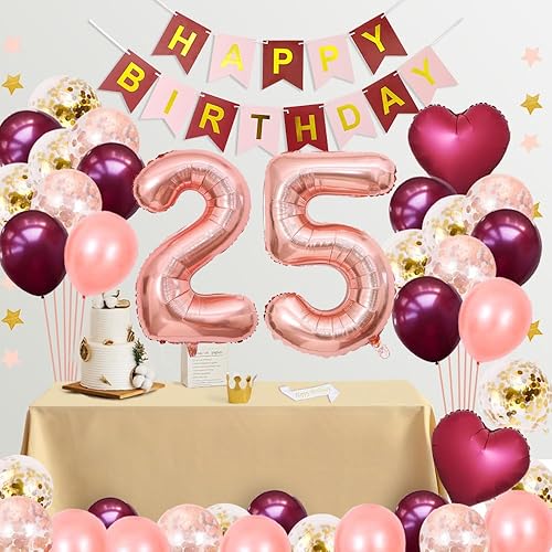 Miniatura 3 de Fancypartyshop Suministros de decoración de cumpleaños número 29 para niñas y mujeres, pancarta de papel rosa burdeos feliz, banda para decoración