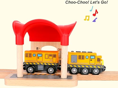 Miniatura 9 de Brio - Tren de juguete motorizado para pista de tren de madera, funciona con pilas, con conexión magnética, compatible con Thomas, accesorios Brio,