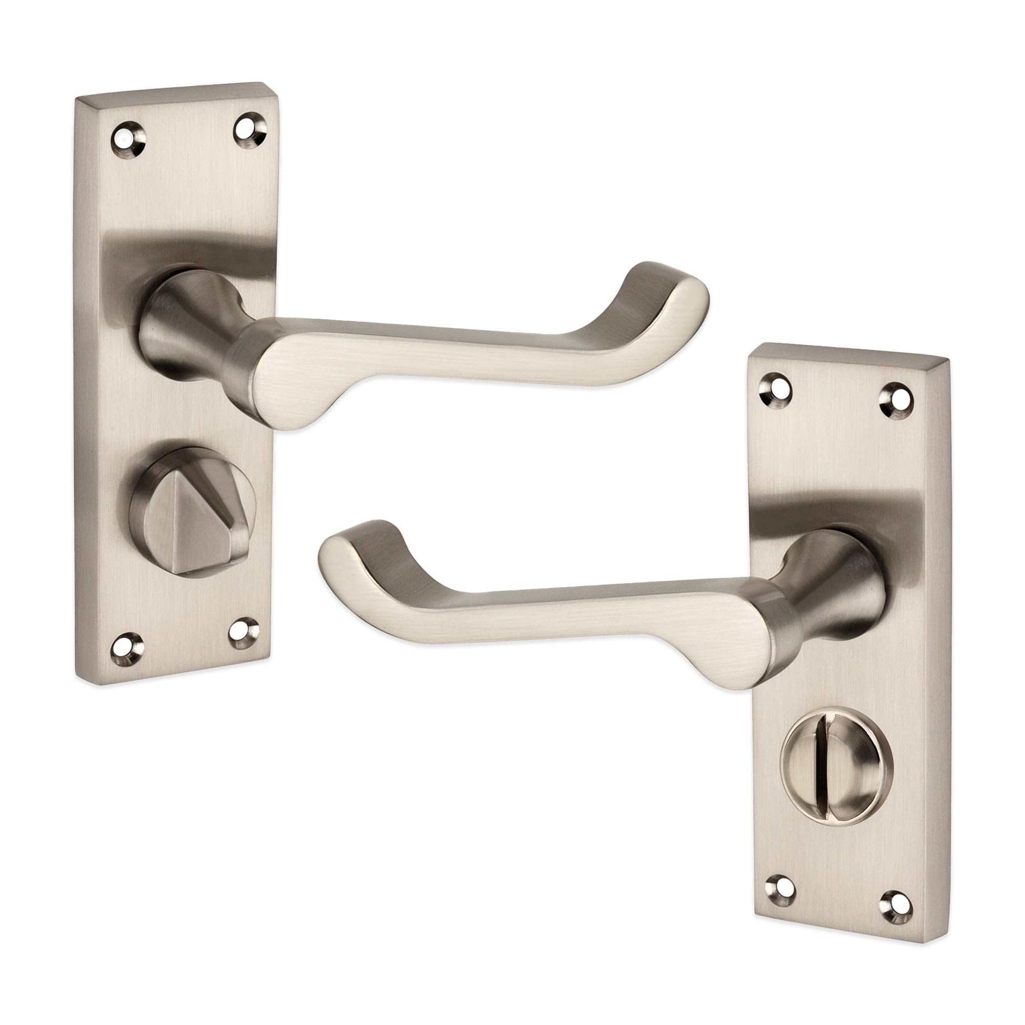 Infinity Decor Victorian Scroll Lever Latch Lock Bath WC Privacy Door Handle Chrome/Brass/Satin, Suitable for All Types of Internal Doors (Satin Nickel, Privacy Handle)