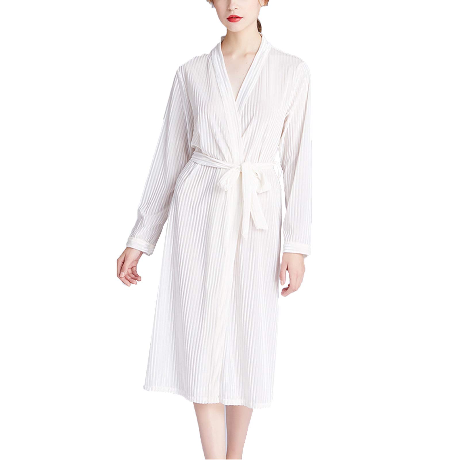 Peignoir en velours pour femmes blanc pyjama sexy col en V taille M