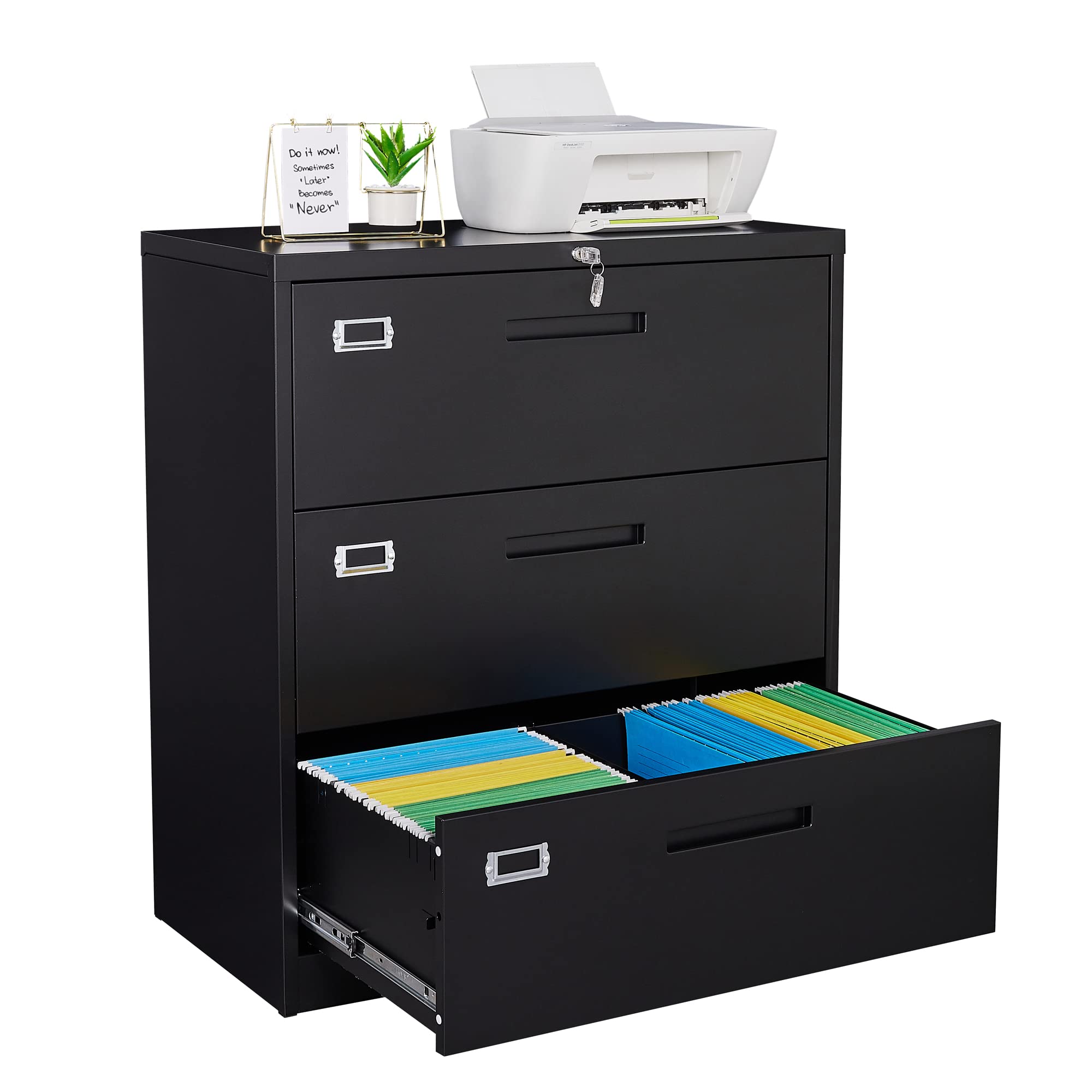 Lateral File Cabinets,3 Drawer Metal Filing Storage Vertical Cabinets,Home Office Furniture for Organization Hanging Letter/Legal/F4/A4(Black)