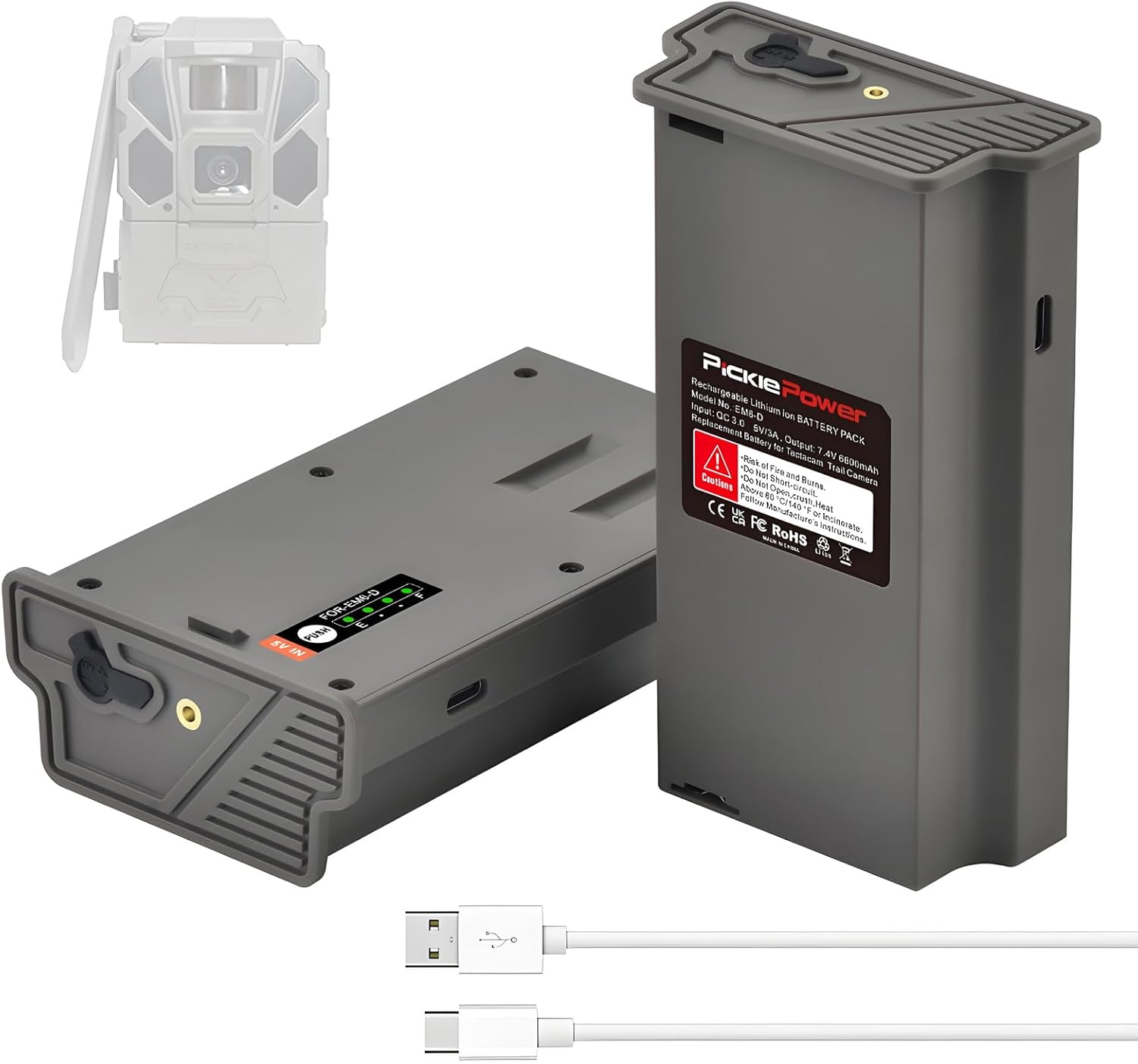 Pickle Power 2 Pack New Reveal Lipo Lithium Battery Pack for Tactacam Reveal Hunting Trail Camera X Gen 3.0, Pro 3.0, X, X Pro, X Gen 2.0, XB, SK, Upgraded Solar Charge System,LED Indicator