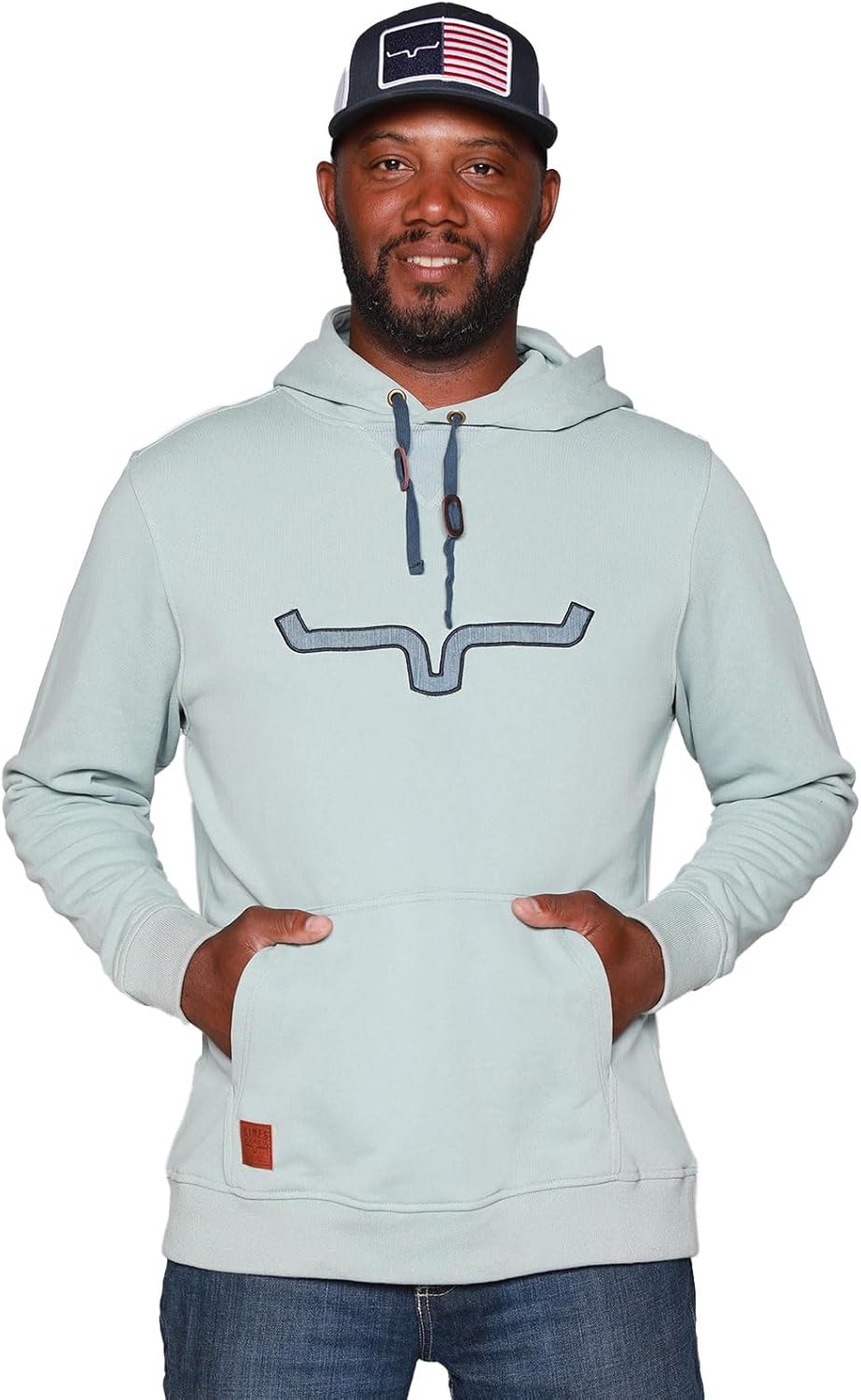 Kimes Ranch Men's TTL Casual Horns Logo Applique French Terry Hoodie with Pouch Pocket, Ribbed Cuffs & Hem
