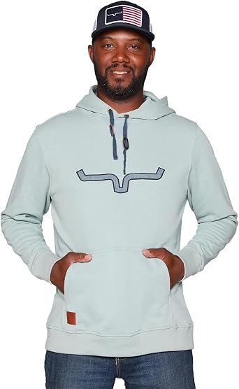Kimes Ranch Mens TTL Casual Horns Logo Applique French Terry Hoodie with Pouch Pocket, Ribbed Cuffs & Hem