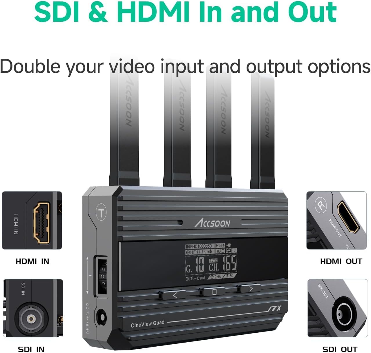 Accsoon CineView SE Wireless SDI HDMI Video Transmitter&Receiver, Dual-Band Video Transmission System, 1200ft RNG. 50ms LAT., 1080P60fps 4 Devices Monitoring, Compatible with CineView M7 Pro/12 SDI/HE