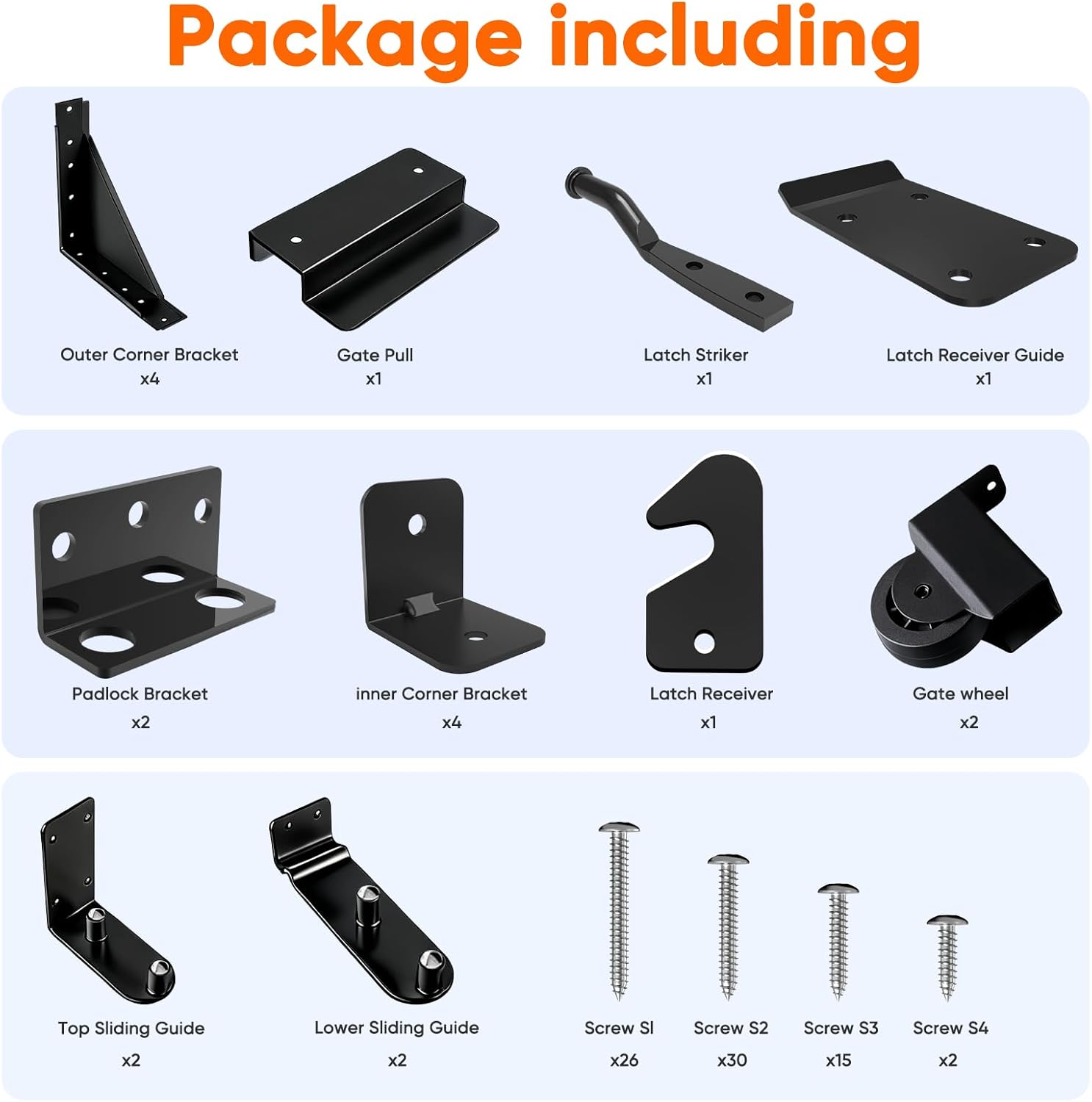 Sliding Gate Kit - Heavy Duty Rolling Gate Hardware Kit for Wooden Fence, Anti-Sag Design with Smooth Wheels, Easy DIY Installation for Porch, Pool, Barn Deck Gate (Black)