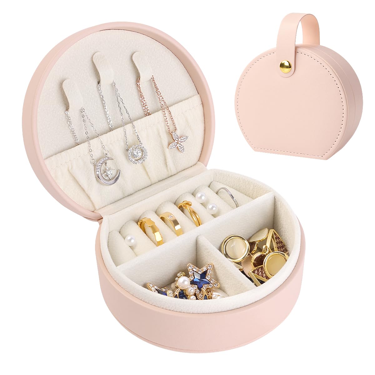 Portagioie Da Donna Portatile In Pelle PU – Bianco, Custodia Da Viaggio Per Anelli E Orecchini - 2