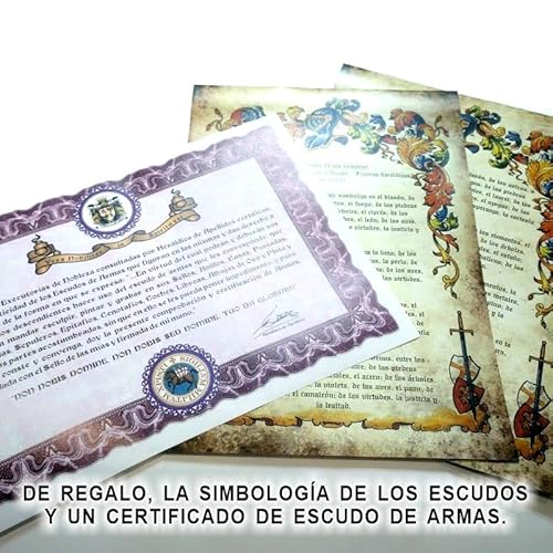 Miniatura 6 de Heráldica De 2 Apellidos Y Dedicatoria Con Texto Personalizado Por El Cliente, Impreso En Papel Fondo Tipo Pergamino En Tamaño Din A-3