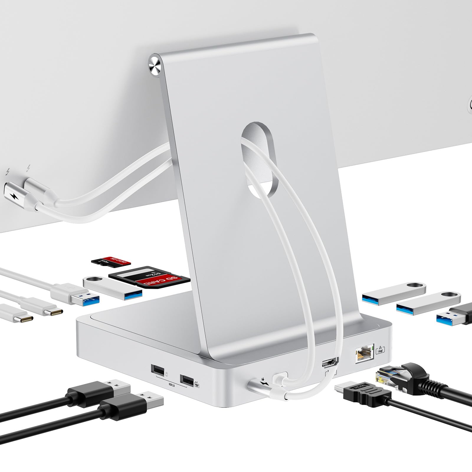AGEEN Hub USB mejorado de 10 Gbps de 14 puertos para iMac de 24 pulgadas 2021/2023/2024 M1/M3/M4, accesorios iMac con 5 USB-A 3.2, 2 USB-C 3.2, HDMI 4K a 60Hz, Gigabit Ethernet, SD/TF, carcasa SSD