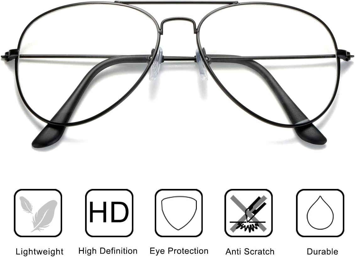 Clear Aviator Glasses Lens Premium Classic Metal Frame Eyeglasses Black image 5 of 7 B07J9KXV3C