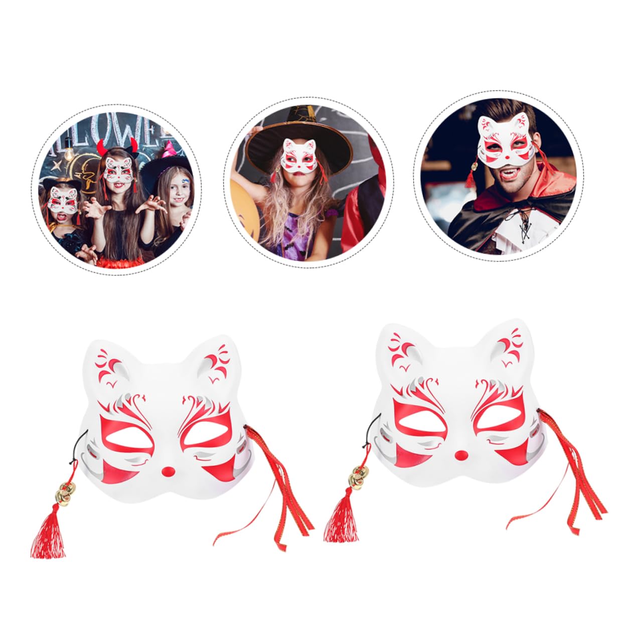 GALPADA 2pcs Fox Mask and Tail Half Face Halloween Costume Mask Moving Jaw Tail for Cosplay