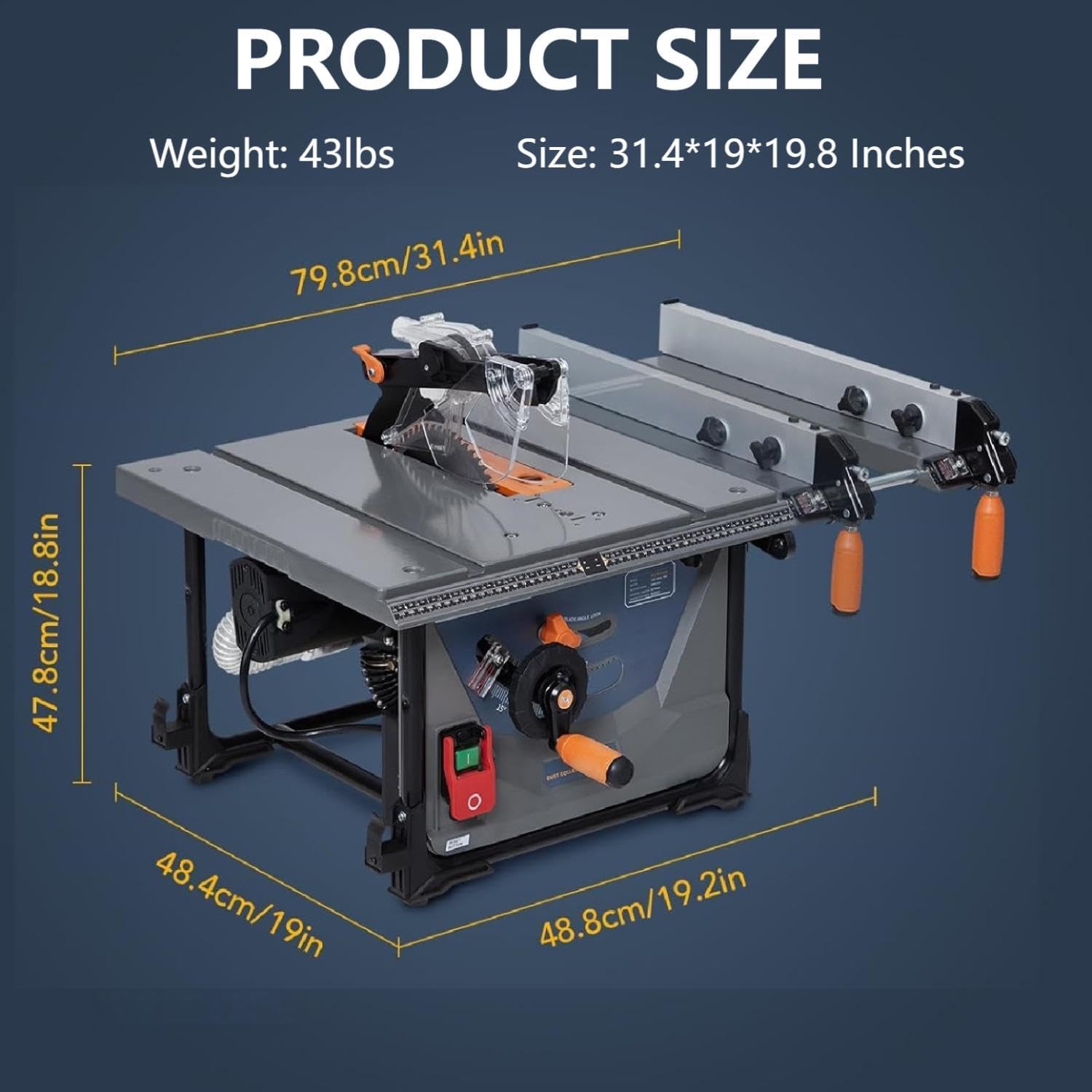 Table Saw 15Amp 2000W 8.5 Inch Jobsite Table Saw with Vacuum Function, 5000RPM Cutting Speed, Compact, High Cutting Precision, 98% Vacuuming Rate, for Professional Woodworker, DIY Enthusiast