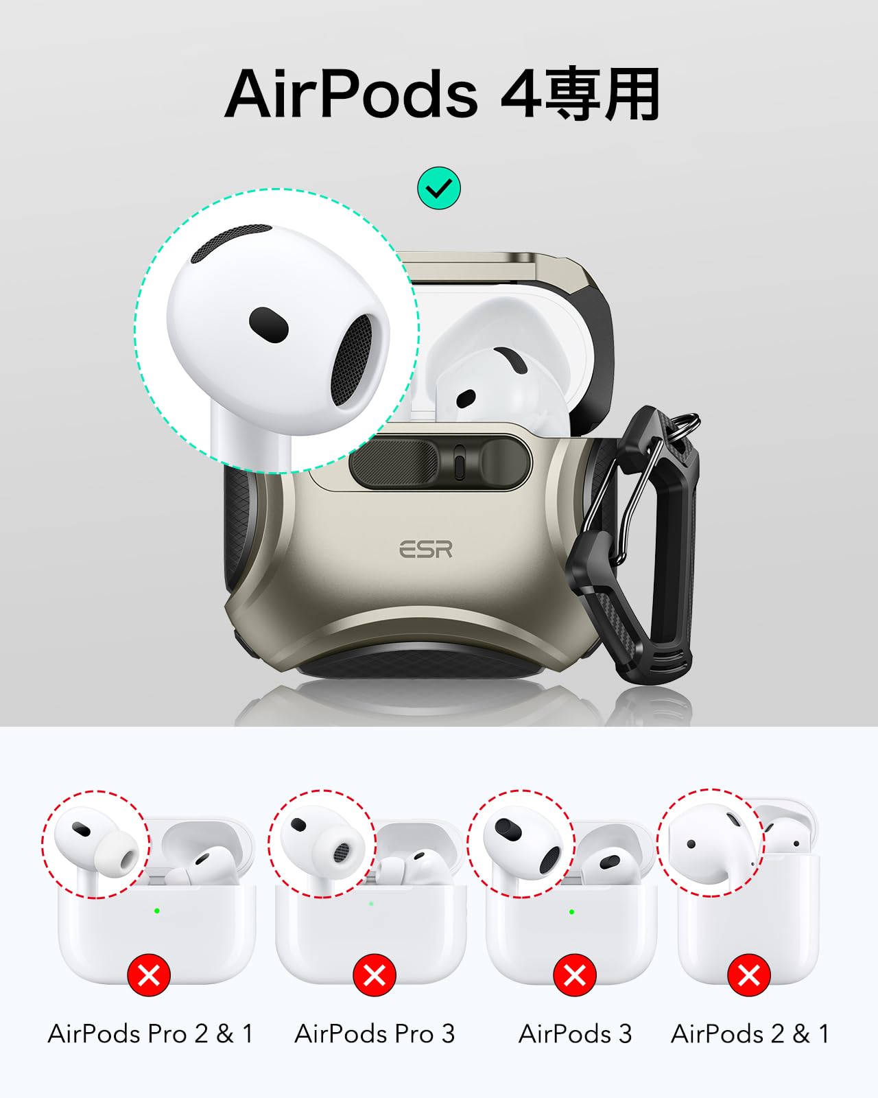Amazon | ESR AirPods 4 ケース AirPods 第4世代 ケース(2024) (USB-C