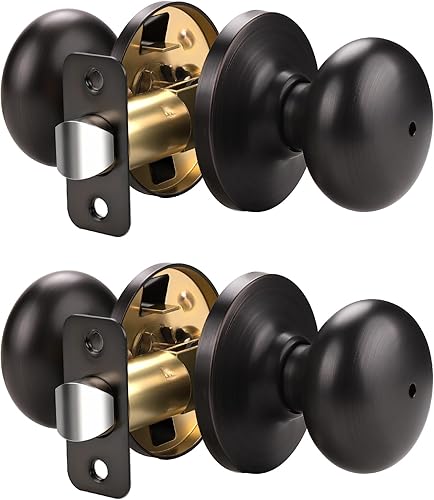 Miniatura 9 de KNOBWELL - Pomo de acero macizo con diseño de bola antigua y cerrojo de seguridad interior para puerta de bodega, dormitorio y baño, 5766