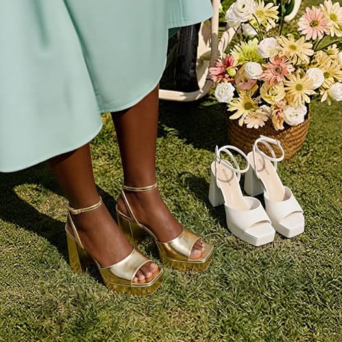 Image of Modatope Platform Heels for Women Platform Sandals Womens Chunky Heel Open Toe Pumps Ankle Strap Womens Wedding Party Pumps Shoes