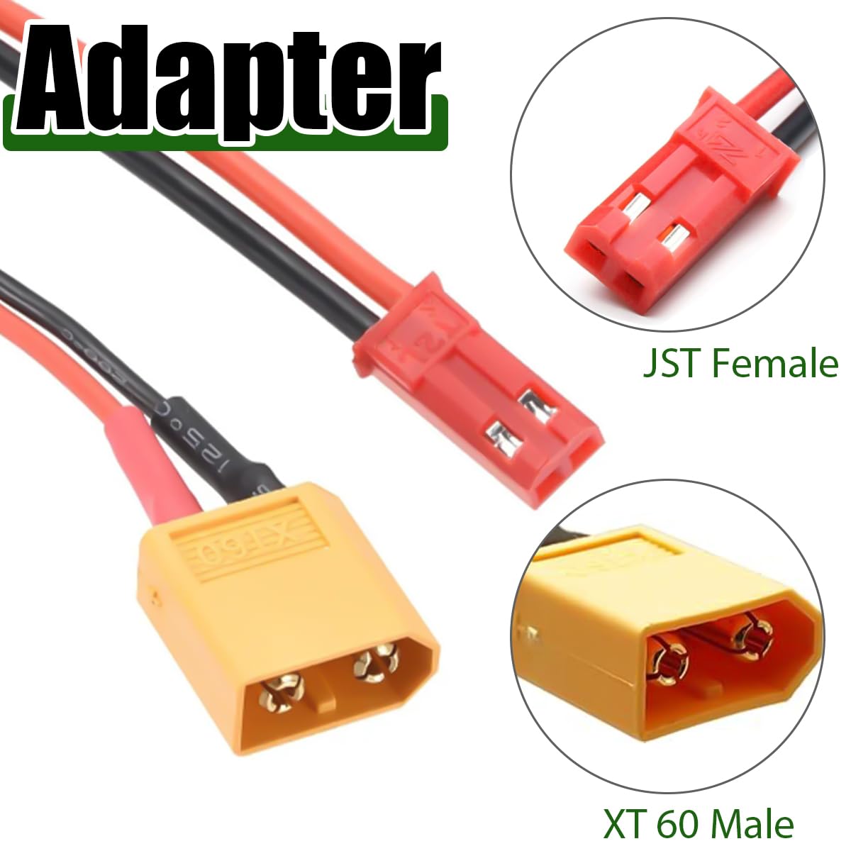 EatPitaya JST to XT60 Plug,Male XT-60 to Female JST Connector Adapter With 22AWG 10cm/3.9in Silicone Cable for RC FPV Racing Drone RC Cars Helicopter Charger - Image 2