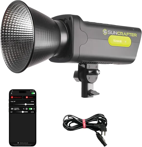200W 310W Max COB LED Video Light, 2700-6500K Bi-Color Video Lighting with 46,000 Lux@1m and 4,000 Lux@3m, CRI96+ TLCI99+ for Photography Video Recording, Smart App Control S200B