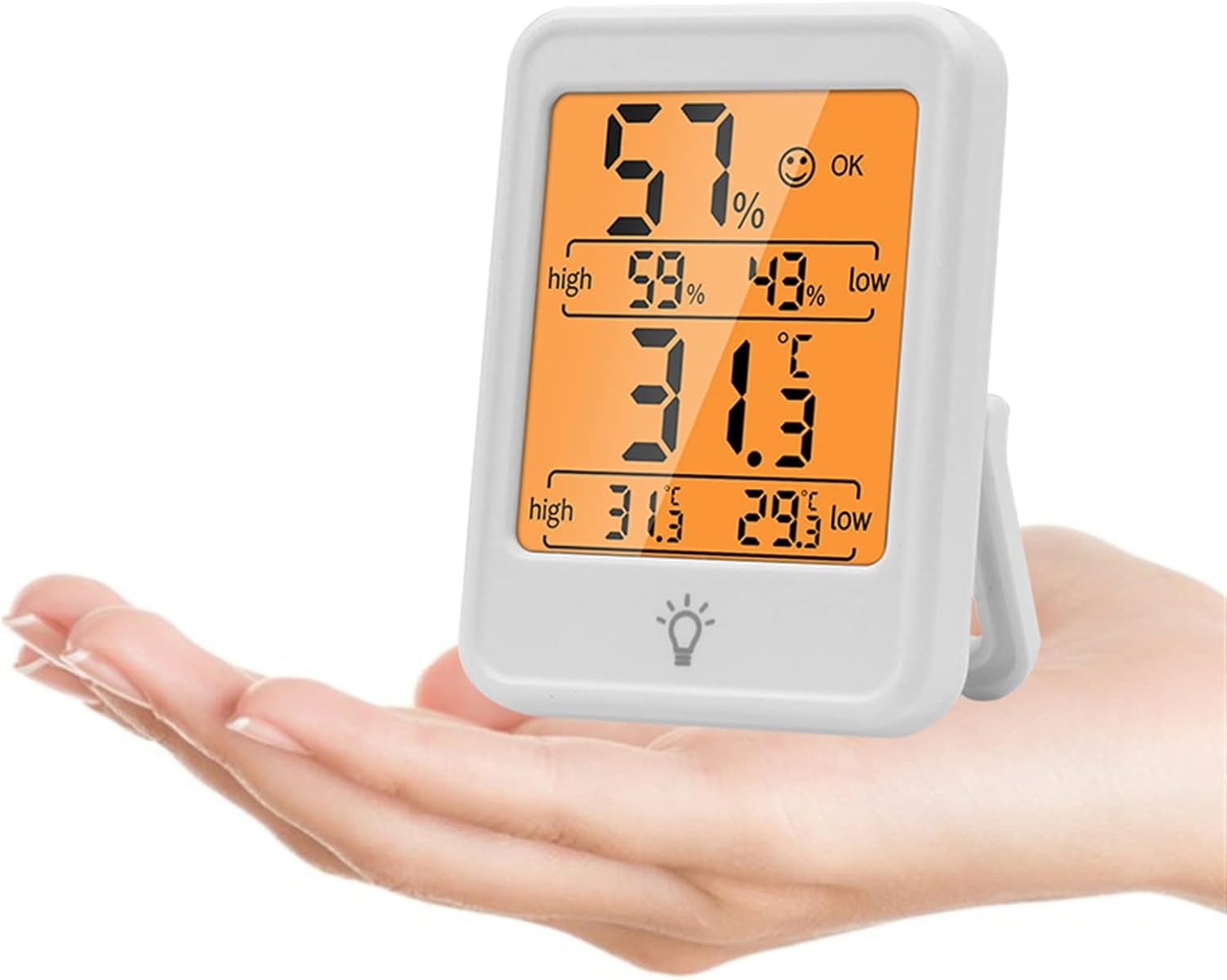 LED Digital Clock Time Temperature Humidity Display Desk Watch for Bedroom Home Thermometer Hygrometer Meter Table Clock(White with Backlight)